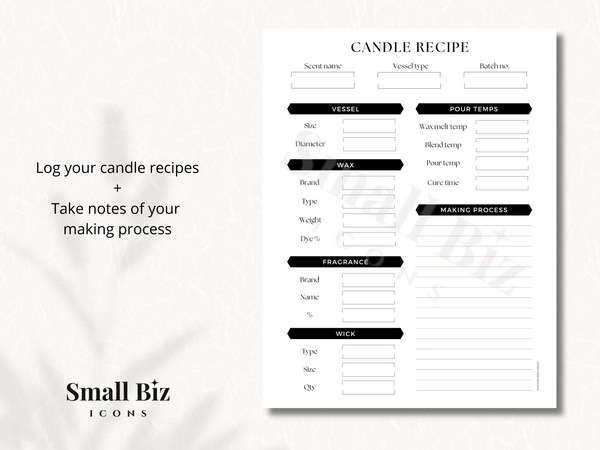 CANDLE RECIPE WORKSHEET