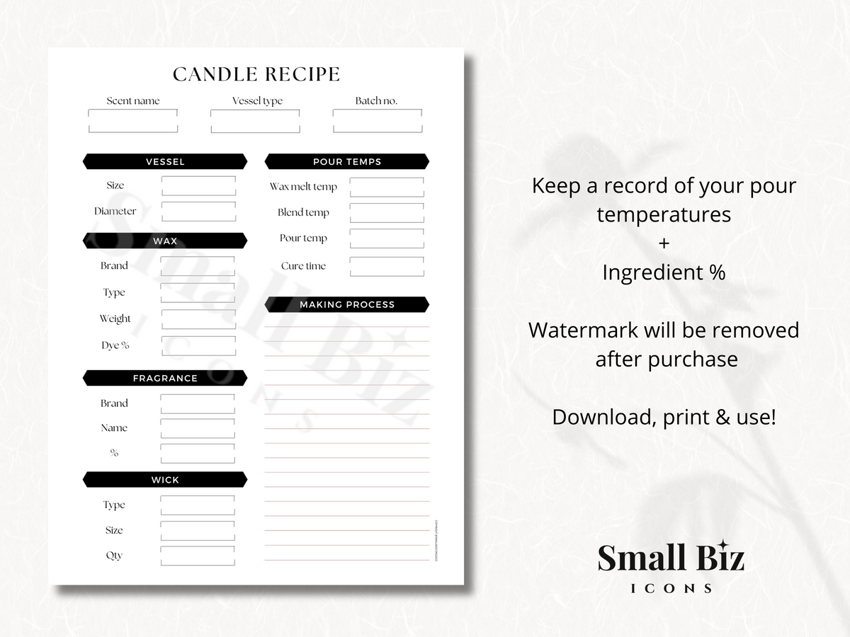 CANDLE RECIPE WORKSHEET