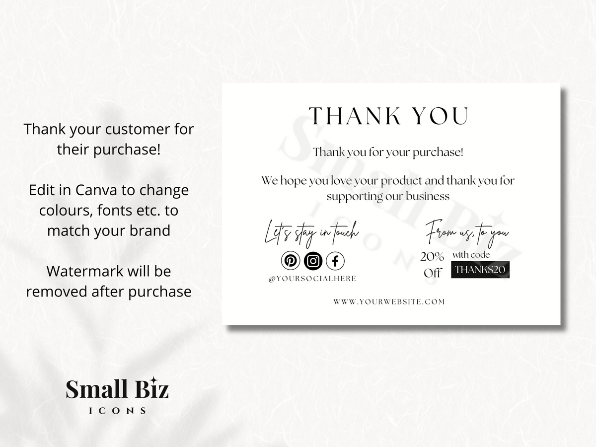 MINIMAL THANK YOU FOR YOUR PURCHASE CARD