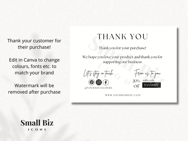 MINIMAL THANK YOU FOR YOUR PURCHASE CARD